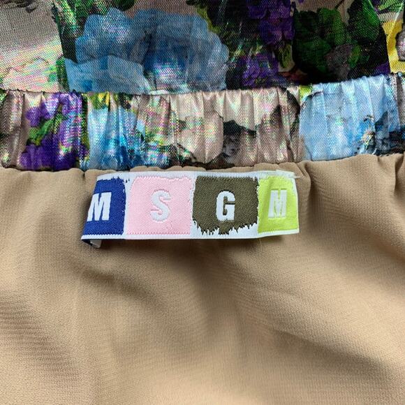 MSGM Size 6 Gold & Purple Floral Polyamide Elastic Waistband A-Line Skirt - Picture 5 of 5